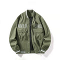 Olive Green Multi‑Pocket Embroidered Varsity Jacket